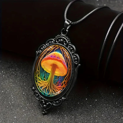 Mushroom of Life: Black Framed Glass Pendant